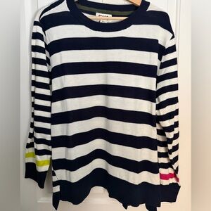 Black and White Striped Sweater with Color Accents